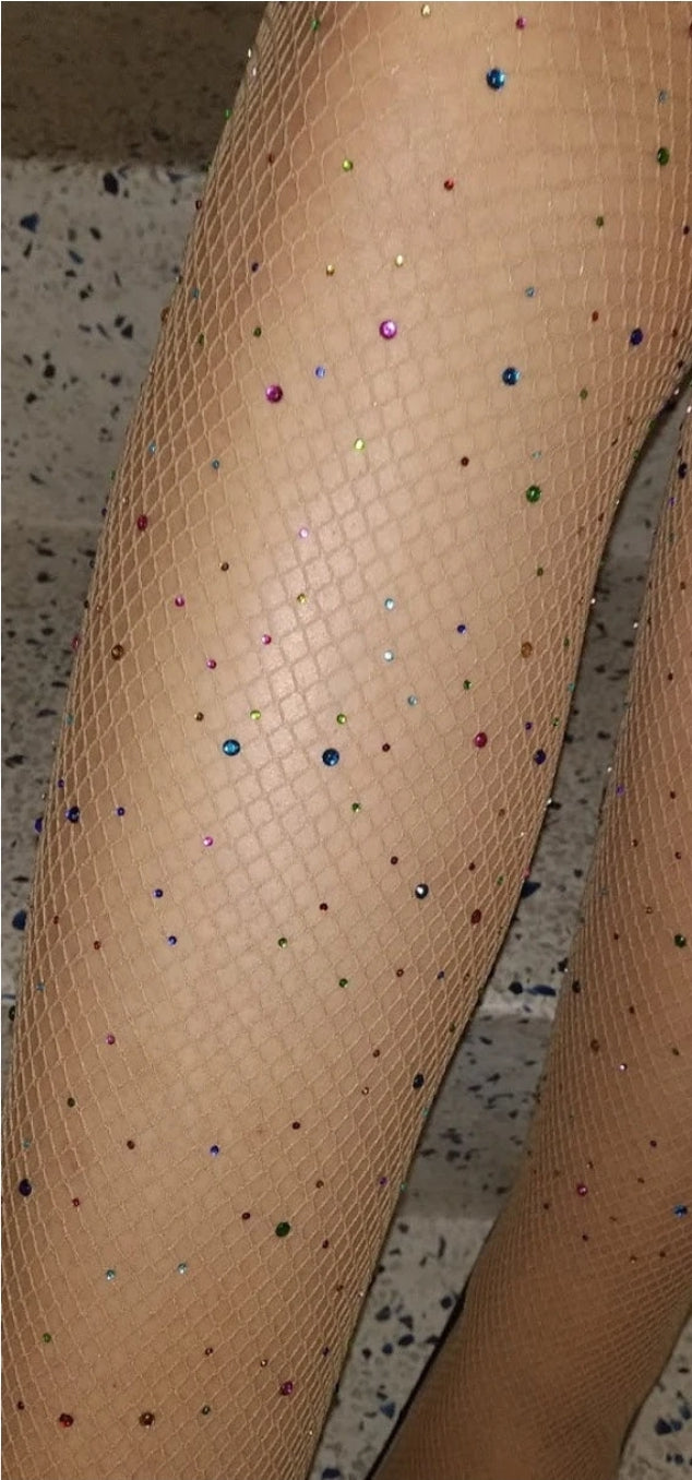 Fishnet Party Nylon Pantyhose Beige
